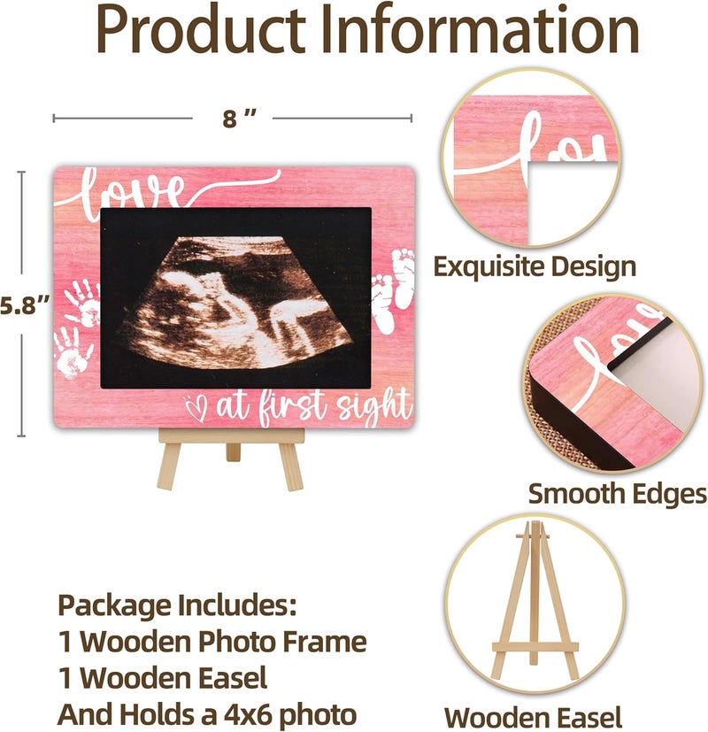 OXRUN New Mom Gifts, 4x6 Pregnancy Baby Ultrasound Picture Frame, Love at First Heartbeat Wooden Photo Frame with Easel, Nursery Decor - A04 - Image 2